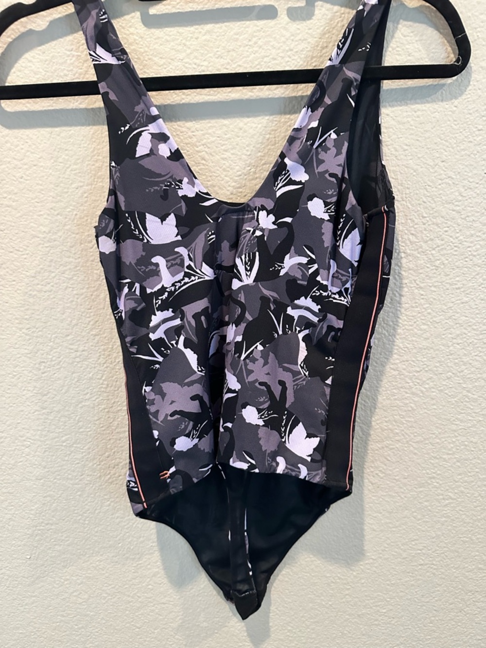 Stance Black and Lavender Floral One-Piece Swimsuit or body suit thong